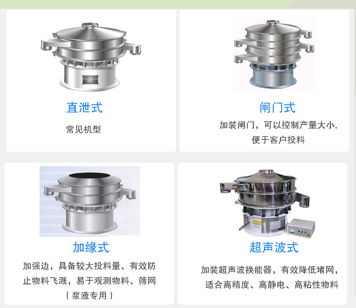 大漢旋振篩根據不同行業(yè)的要求分為直泄式、閘門式、加緣式、超聲波式等設計